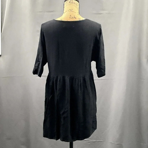 Urban Outfitters Dress Women Small Black Button Up Linen Cuff Sleeve Tunic Mini - Picture 3 of 5